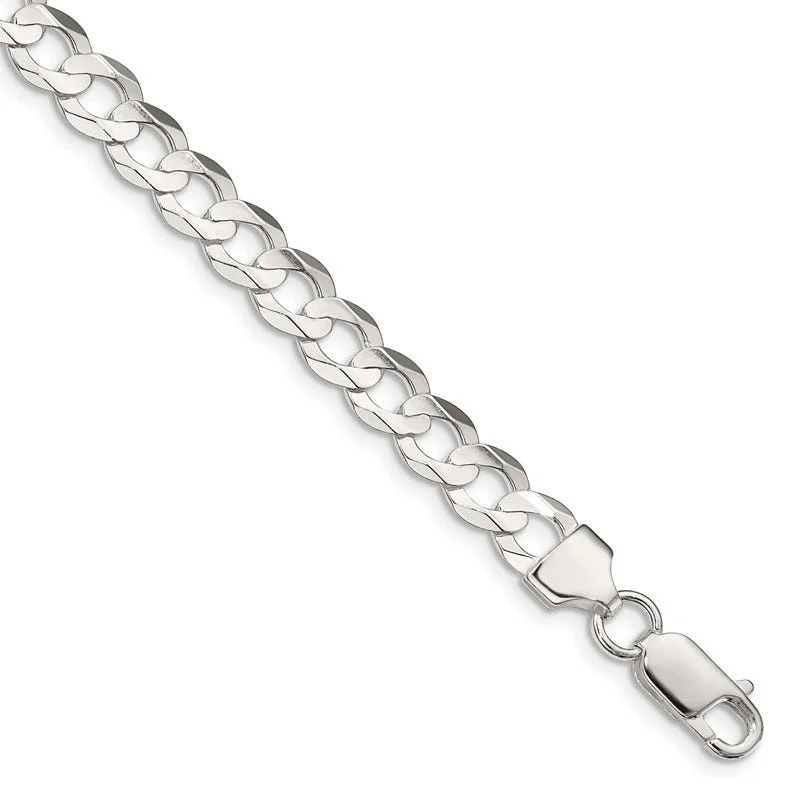 Modern Diamond Bracelets-Sterling Silver 6.75mm Concave Beveled Curb Chain Bracelet