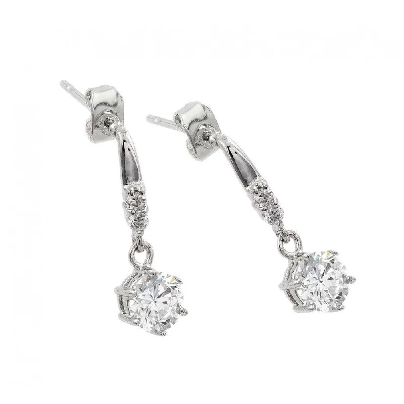 Luxury Silver Earrings-Silver 925 Rhodium Plated Round Center CZ Dangling Stud Earrings - BGE00378