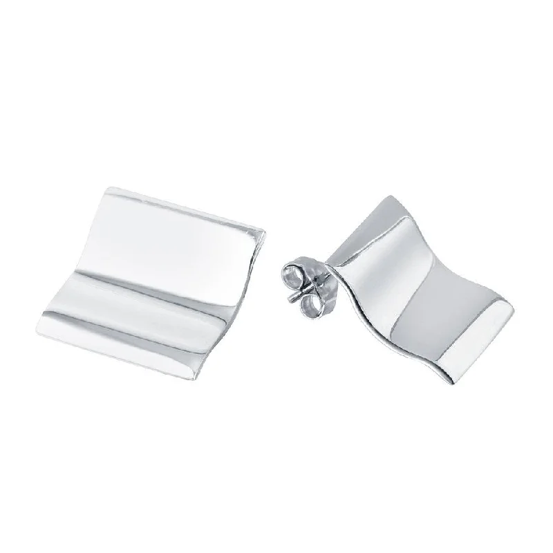 Modern Earrings for Women-Silver 925 Rhodium Plated Wavy Square Stud Earrings - STE00737