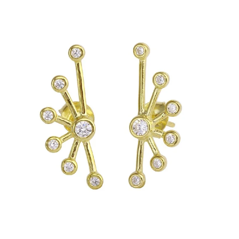 Trendy Earrings for Women-Gold Plated 925 Sterling Silver Half Web Design Stud Earrings with CZ - BGE00591