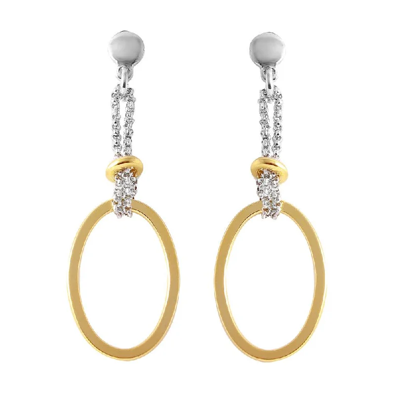 Large Silver Hoop Earrings-Silver 925 Gold Plated Dangling Open Oval Earrings - ITE00071GP