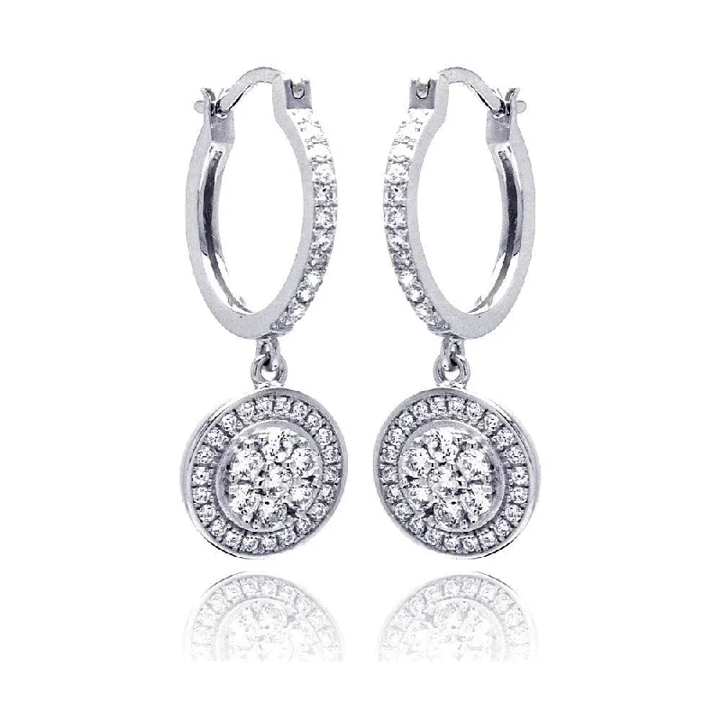 Beautiful Silver Earrings-Silver 925 Rhodium Plated Micro Pave Clear Round CZ Wire Dangling huggie hoop Earrings - ACE00059