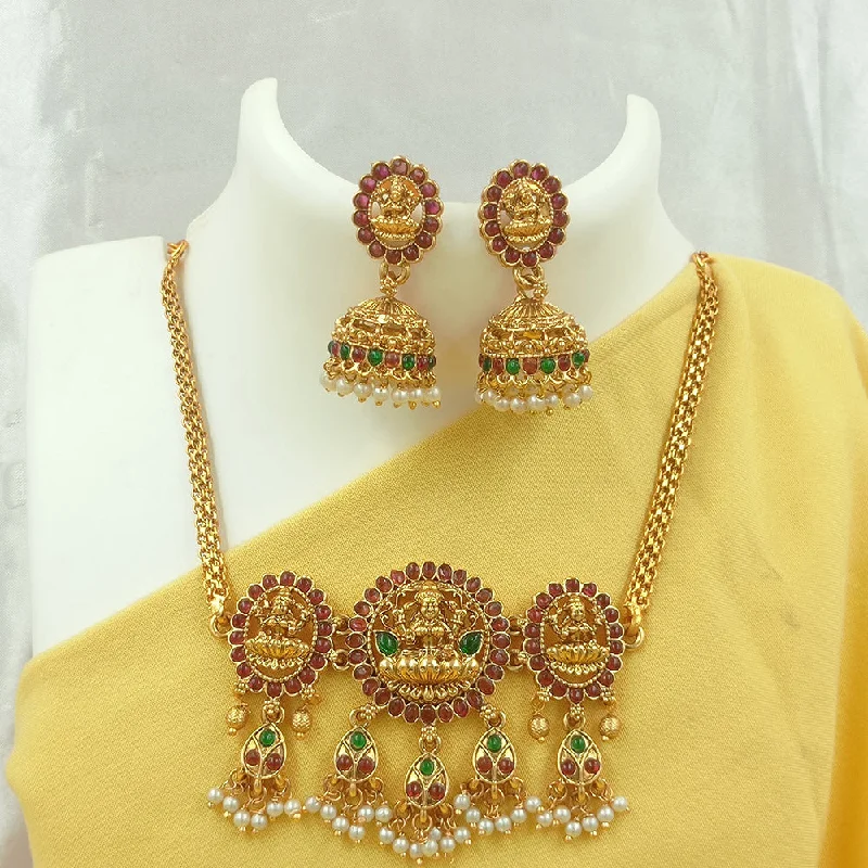 Gold and Silver Necklaces-Joyful Jewel Art Matte Gold Plated Pota Stone Temple Necklace Set