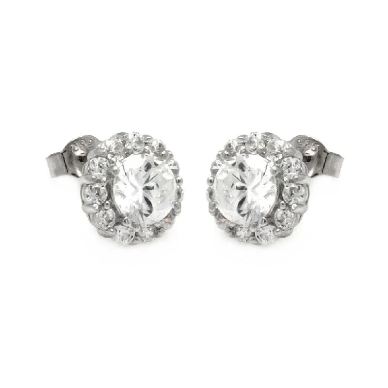 Stylish Hoop Earrings-Silver 925 Rhodium Plated Round Clear CZ Stud Earrings - STE00781