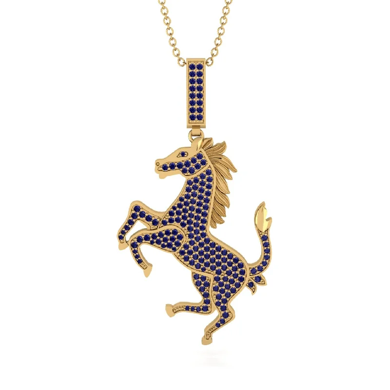 Luxury Crystal Necklaces-Sapphire Horse Necklace - Douglas No. 13