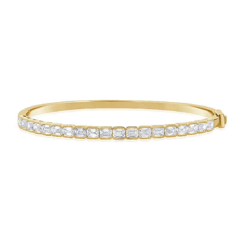 Luxury Beaded Bracelets-Exquisite 14K Gold Diamond Baguette Tennis Bangle Bracelet