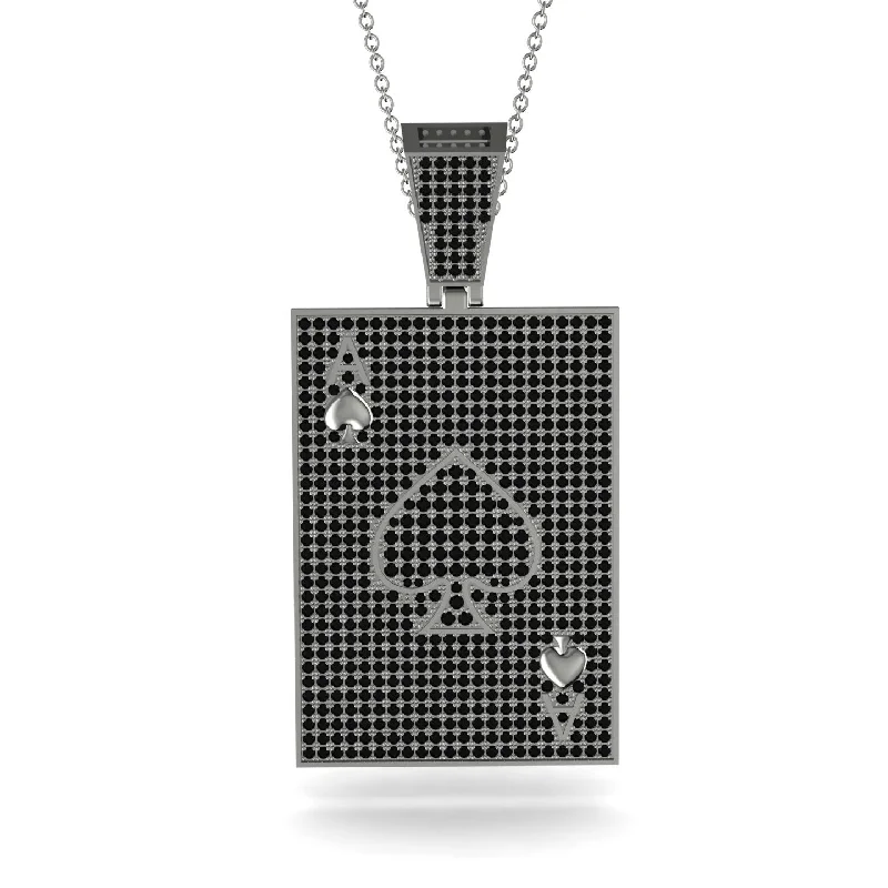 Elegant Silver Necklaces-Ace Of Spades Black Diamond Card Necklace - Tyler No. 39