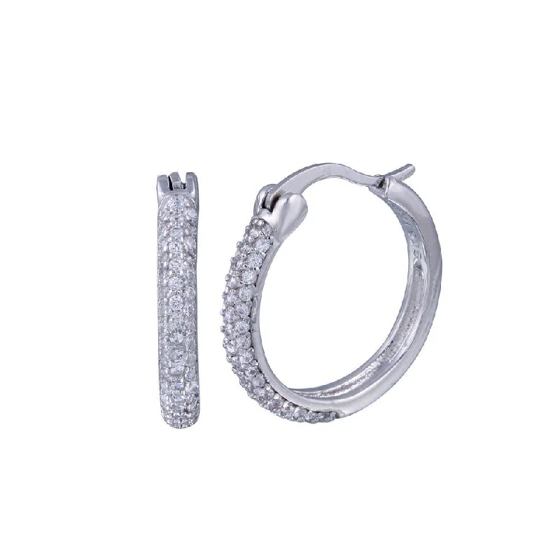 Fancy Dangle Earrings-Silver 925 Rhodium Plated Round CZ Hoop Earrings - STE00586