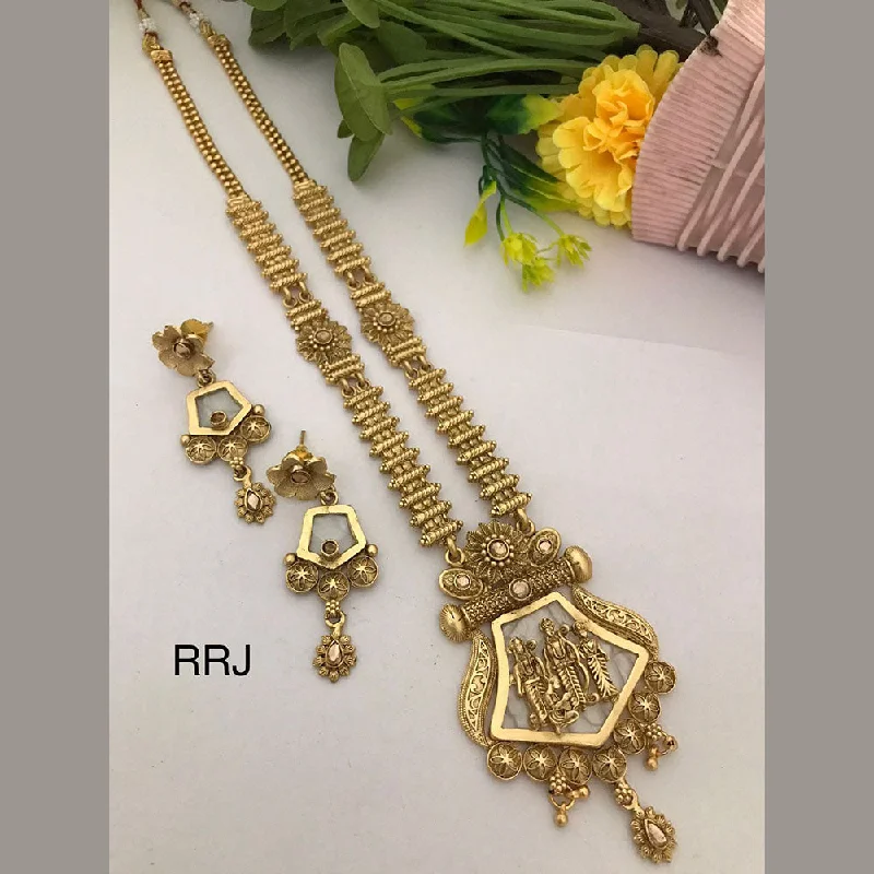 Sparkling Heart Pendant Necklaces-FS Collection Gold Plated Pota Stone Temple Necklace Set