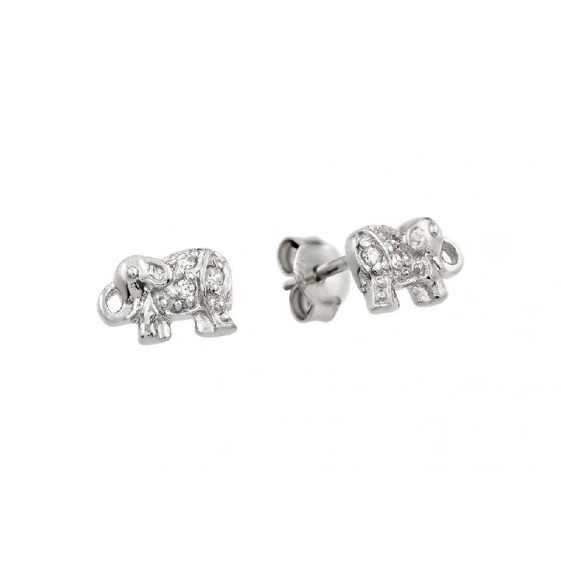 Elegant Dangle Earrings-Silver 925 Rhodium Plated Elephant Clear CZ Stud Earrings - STE00906