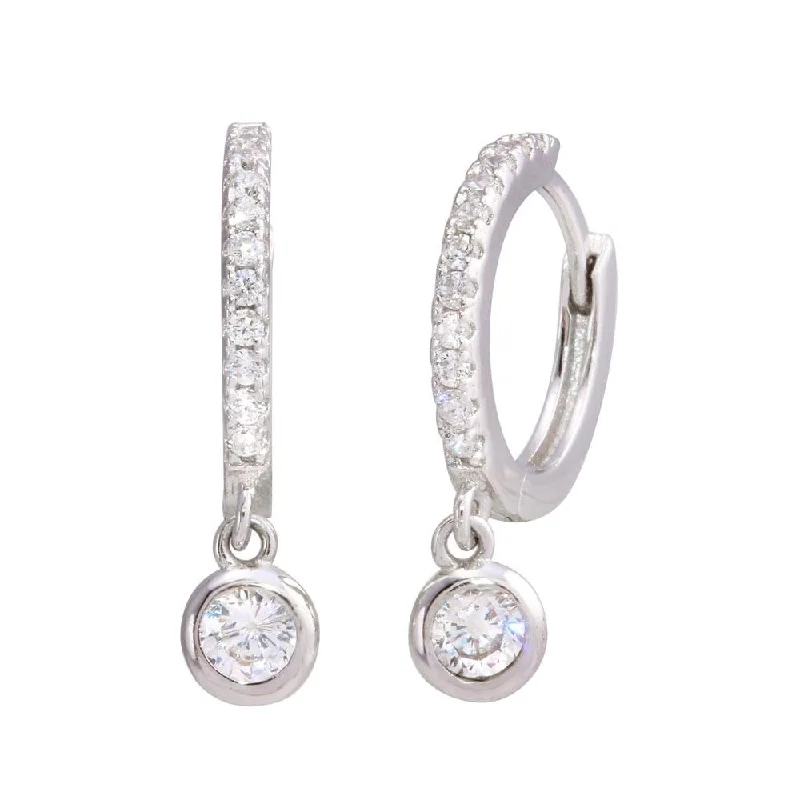 Bright Gemstone Earrings-Rhodium Plated 925 Sterling Silver Dangling CZ huggie hoop Earrings - STE01210