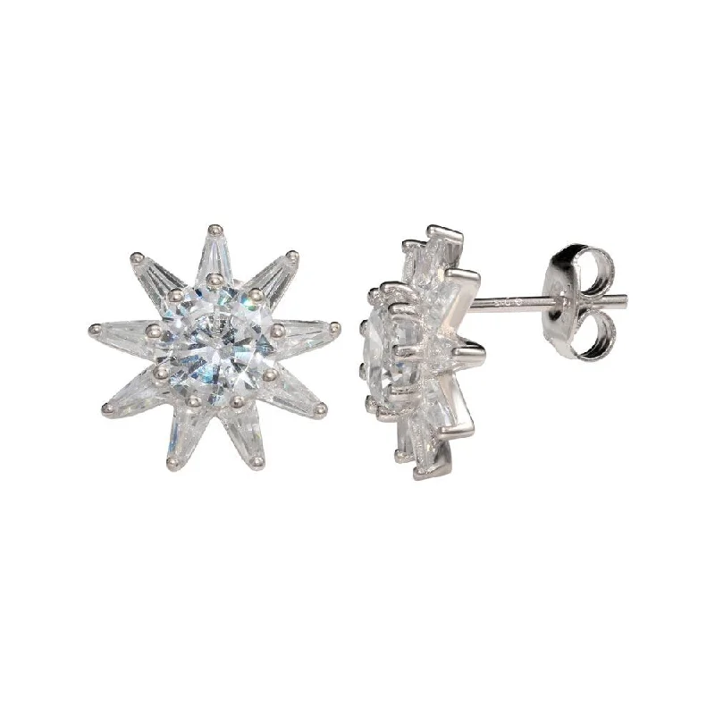 Elegant Dangle Earrings-Rhodium Plated 925 Sterling Silver CZ Sun Stud Earrings - STE01149RH