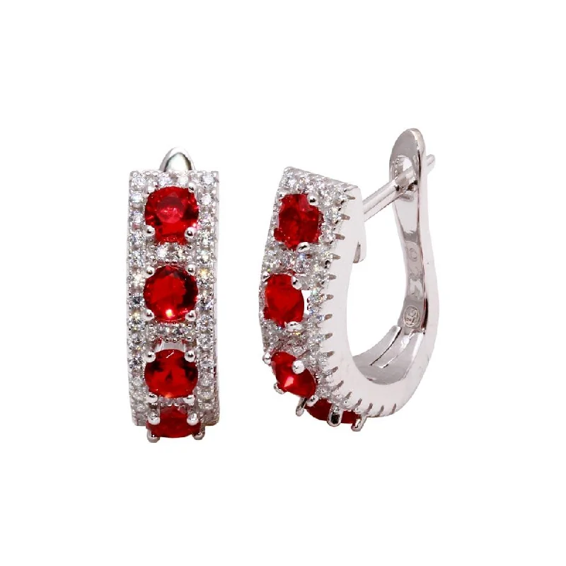 Artistic Earrings-Rhodium Plated 925 Sterling Silver Long huggie hoop Earrings with Red and Clear CZ - BGE00571