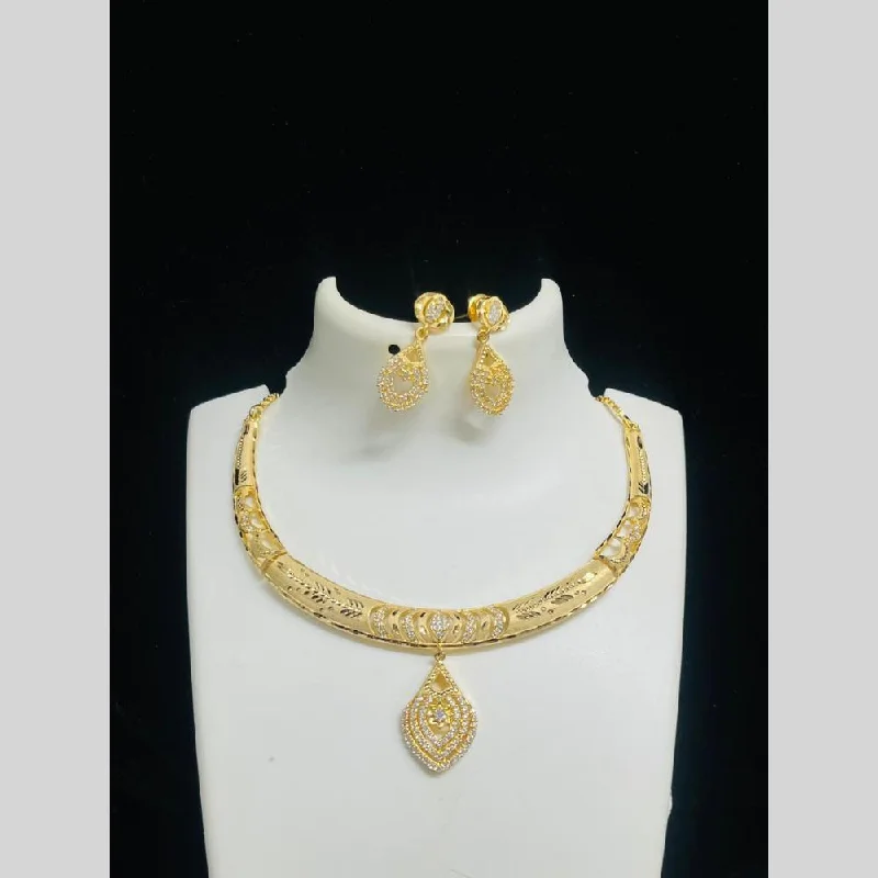 Statement Crystal Necklaces-FS Collection Gold  Plated American Diamond Necklace Set