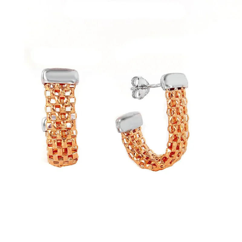 Luxury Diamond Earrings-Silver 925 Rose Gold Plated J Hook Earrings - ITE00069RGP