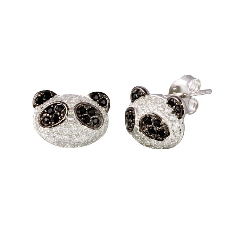 Stylish Earrings for Brides-Rhodium Plated 925 Sterling Silver  CZ Encrusted Panda Stud Earrings -BGE00630