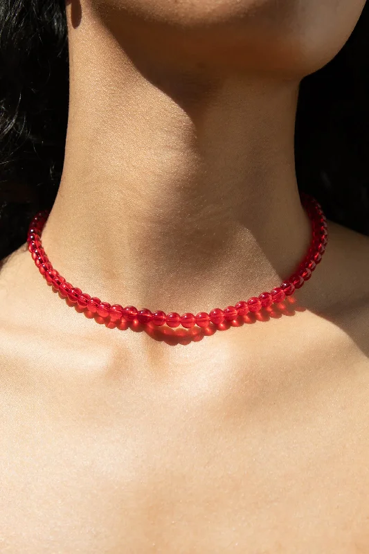 Layered Diamond Necklaces-RED BEADED NECKLACE