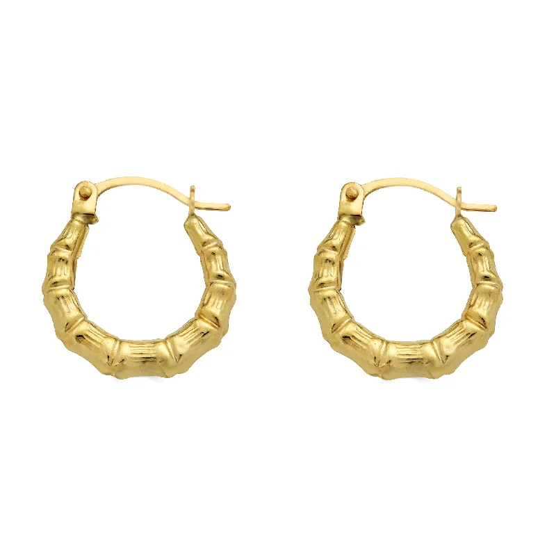 Tassel Earrings-14E00380. - 14 Karat Yellow Gold Bamboo Hoop Latch Lock Earrings