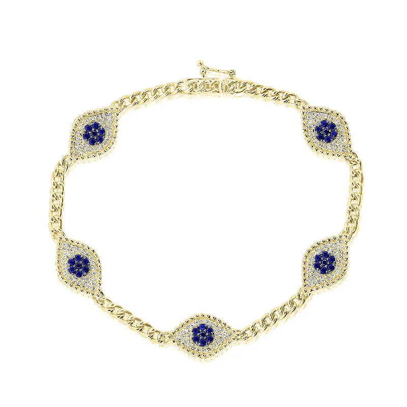 Personalized Bracelets for Bridesmaids-14Kt Gold & Diamonds Pave Evil Eye Link Bracelet