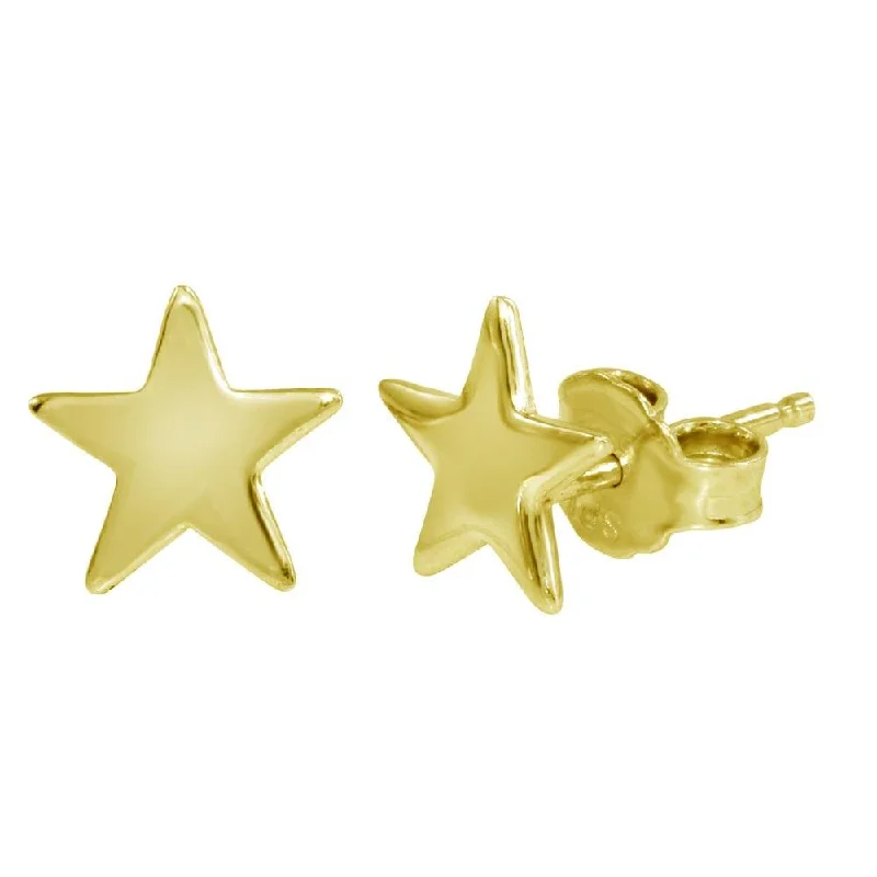 Sterling Silver Earrings-Gold Plated 925 Sterling Silver Flat Star Earrings - SOE00011