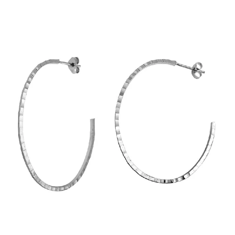 Stunning Gemstone Earrings-Rhodium Plated 925 Sterling Silver Diamond Cut Semi Hoop Earrings 50mm - ECE00033RH