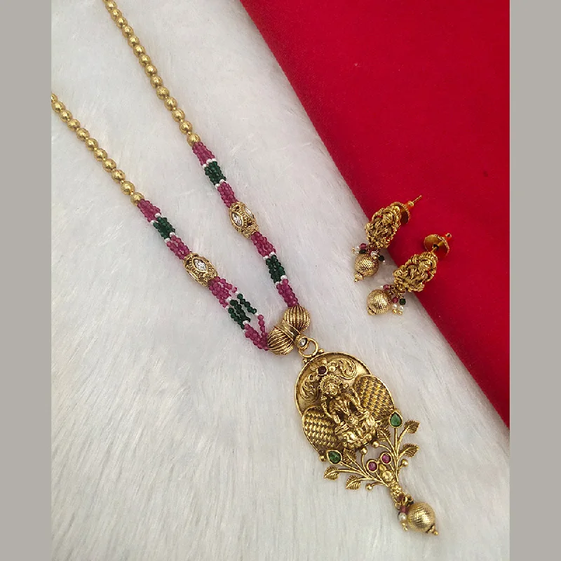 Unique Diamond Necklaces-Kala Creation Gold Plated Pota Stone Temple Necklace Set