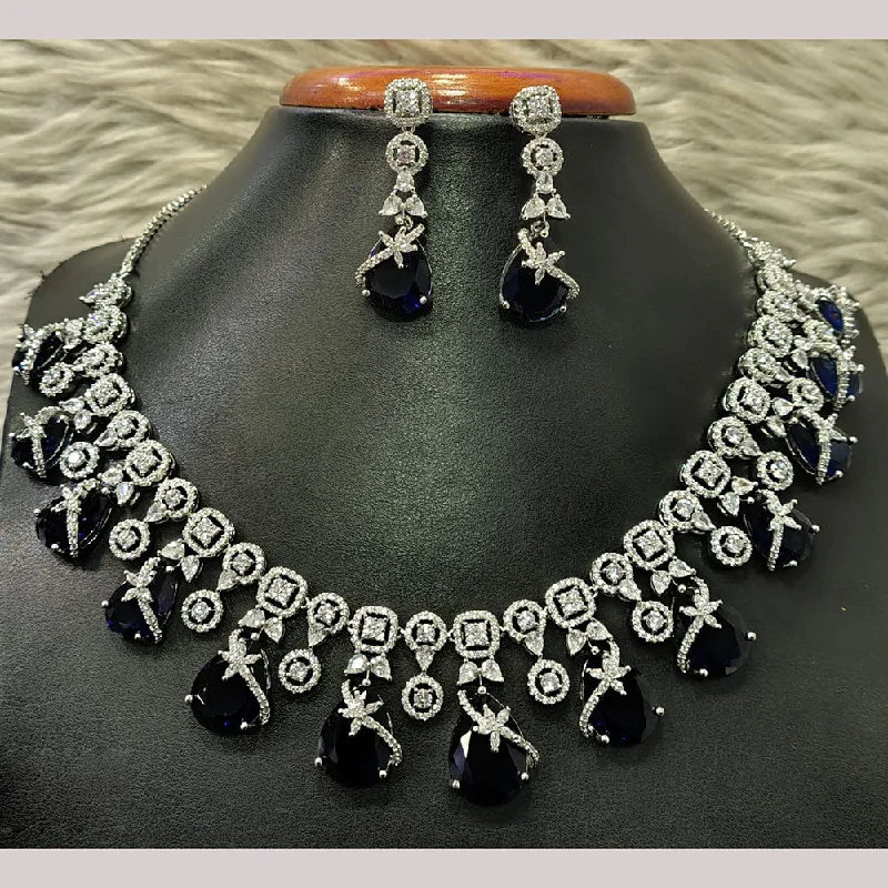 Statement Silver Necklaces-Jain Jewellers Silver Plated American Diamond Necklace Set