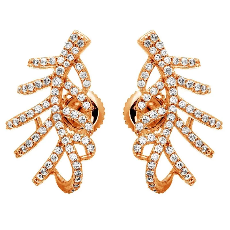 Diamond Stud Earrings-Rose Gold Plated 925 Sterling Silver Leaf Hugging CZ Earrings - GME00060RGP