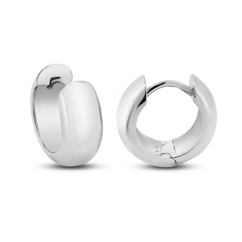 Pretty Pearl Earrings-Rhodium Plated 925 Sterling Silver Dome Huggie Hoop Earrings - GME00140