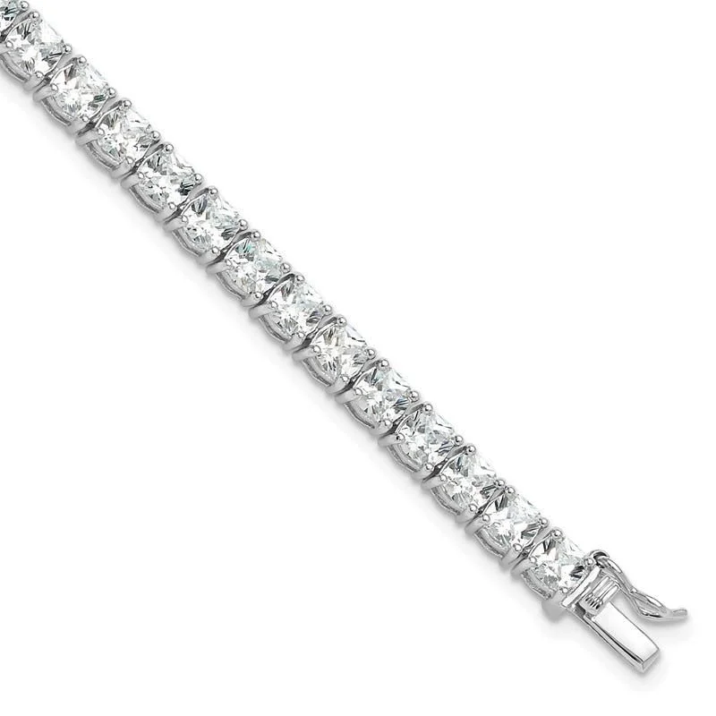 Custom Diamond Bracelets-Sterling Silver Rhodium-plated Polished CZ Tennis Bracelet