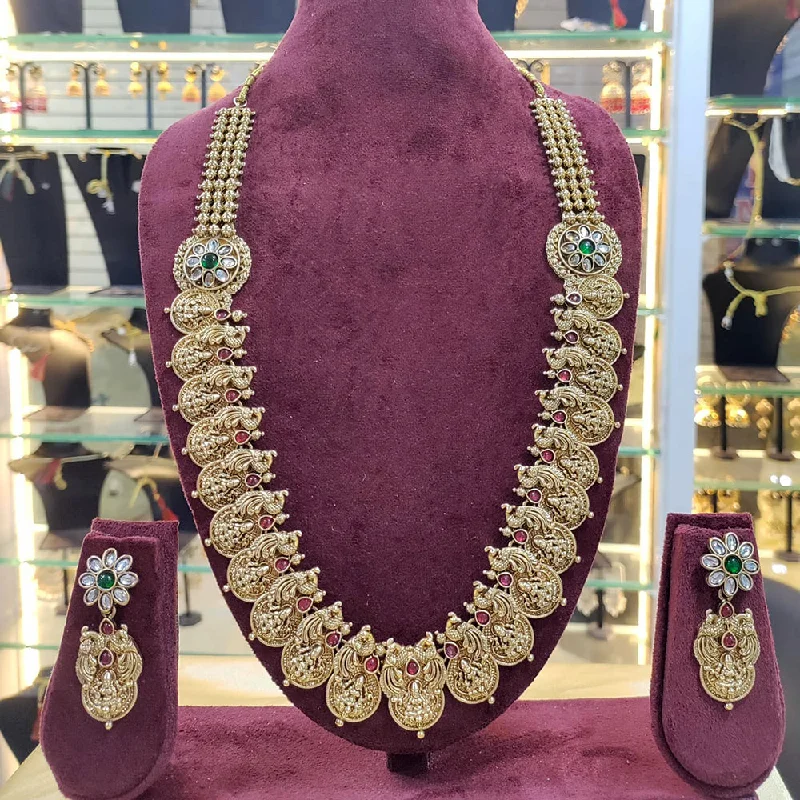 Simple Gemstone Necklaces-Manisha Jewellery Gold Plated Pota Stone Temple Necklace Set