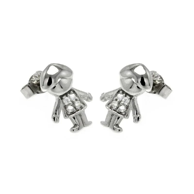 Premium Silver Earrings-Silver 925 Rhodium Plated Little Boy CZ Stud Earrings - STE00871