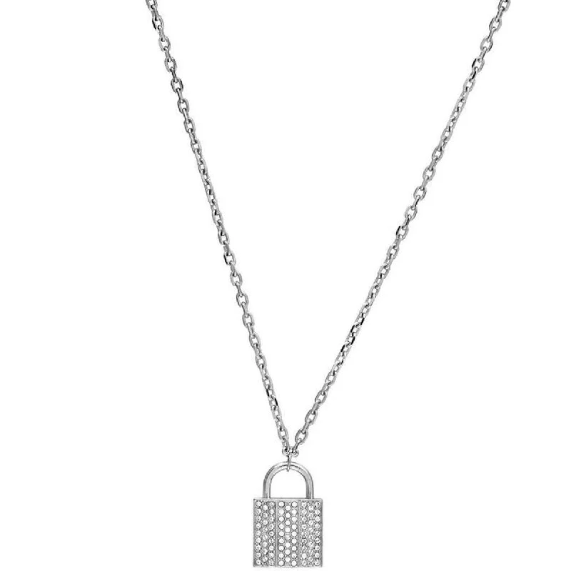 Beautiful Silver Necklace Chains-Swarovski Women's Necklace - Rhodium Plated Silver Padlock Crystal Pendant | 5120620