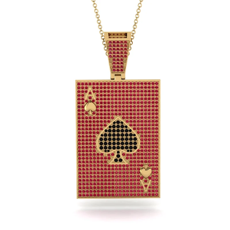 Sparkling Gold Necklaces-Ace Of Spades Ruby Card Necklace - Tyler No. 52