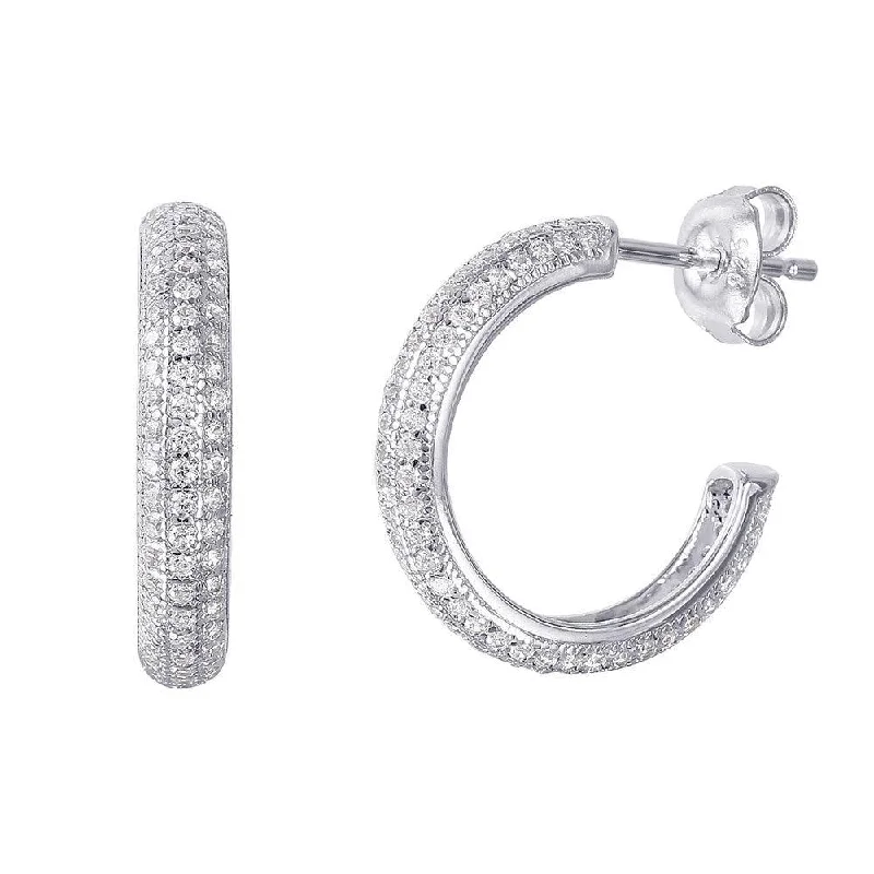 Small Hoop Earrings-Silver 925 Rhodium Plated CZ Hoop Earrings - GME00029RH