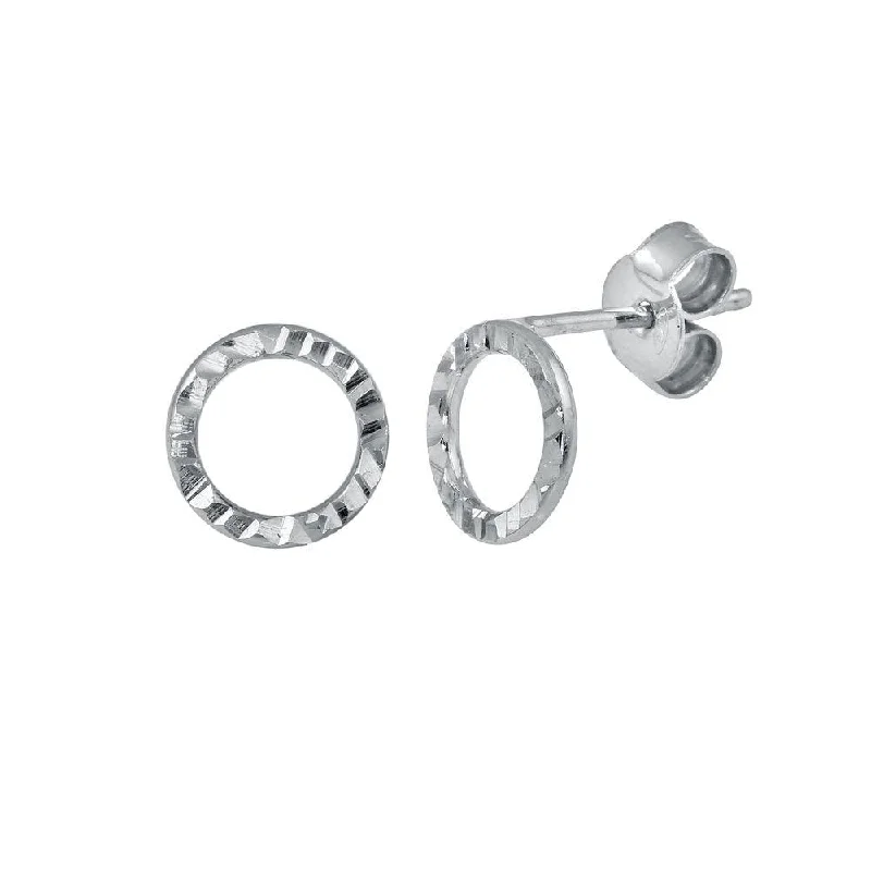 Crystal Stud Earrings-Rhodium Plated 925 Sterling Silver Open Circle DC Flat Earrings - ECE00051RH