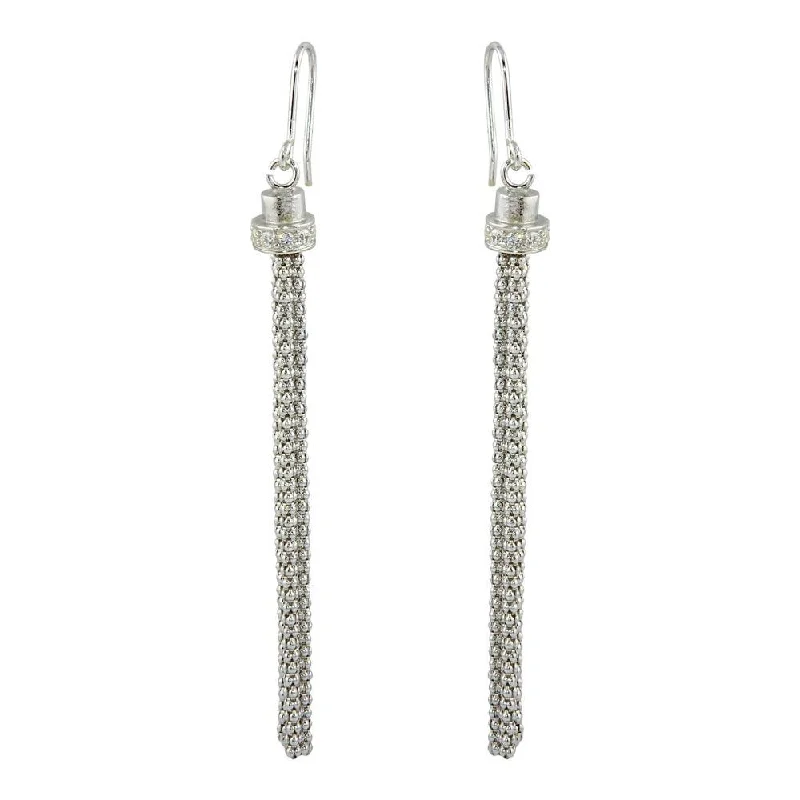 Chic Pearl Earrings-Rhodium Plated 925 Sterling Silver Tassel Drop Earrings with CZ - ARE00010RH