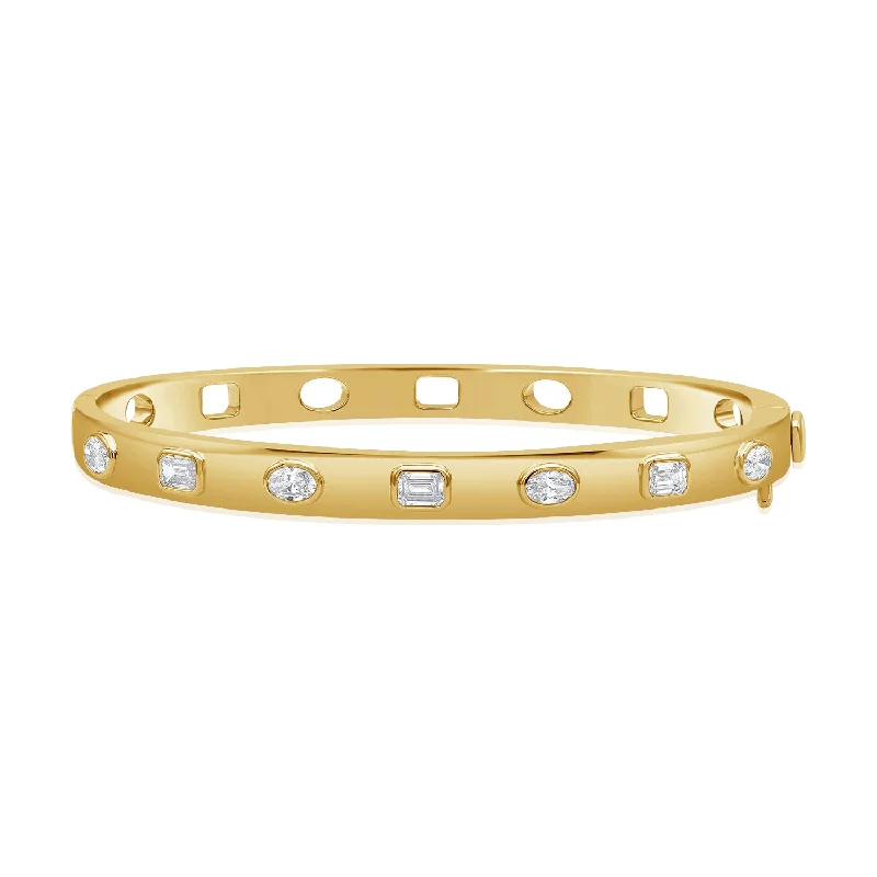 Fashionable Cuff Bracelets-Elegant 14K Gold Diamond Bangle Bracelet with Mixed-Cut Diamonds