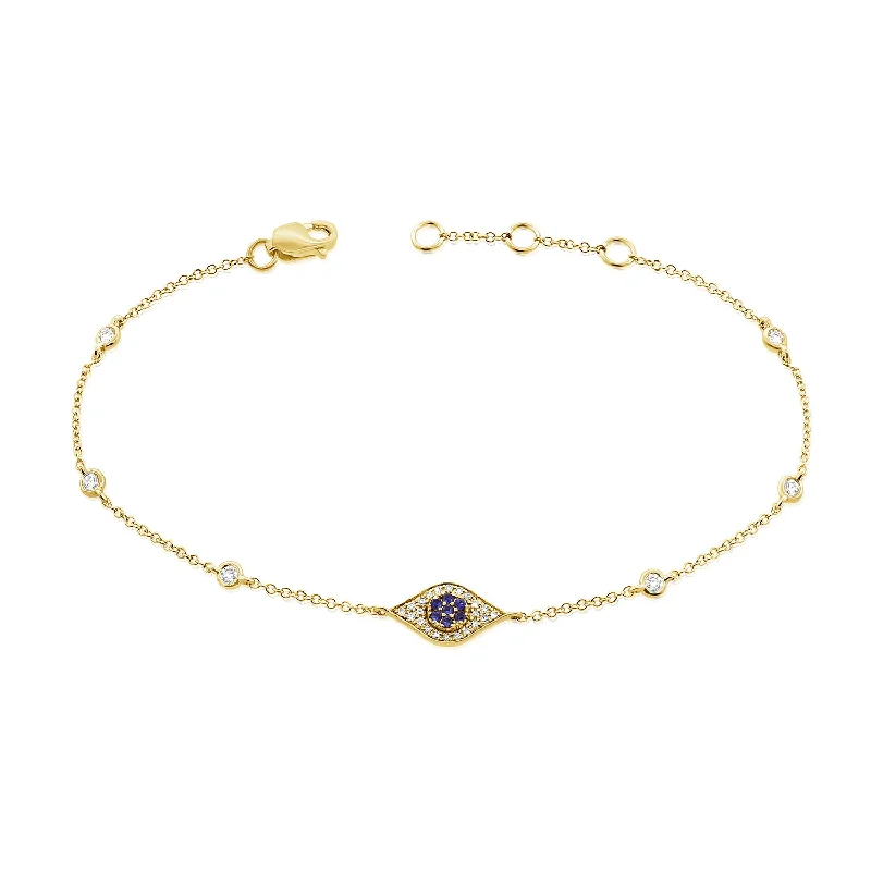 Trendy Charm Bracelets-Evil Eye Chain with Sapphires & Diamonds