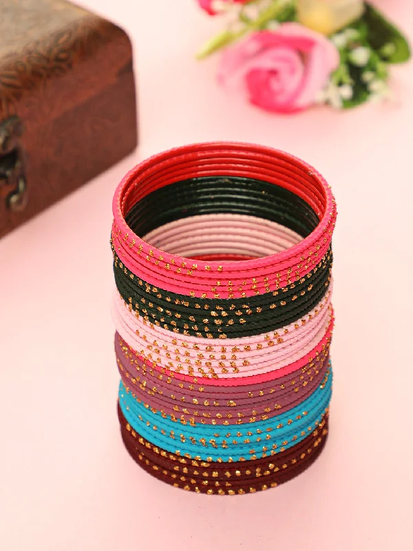 Colorful Wedding Bangle Bracelets-Set Of 24 Solid Handcrafted Multicolour Bangles