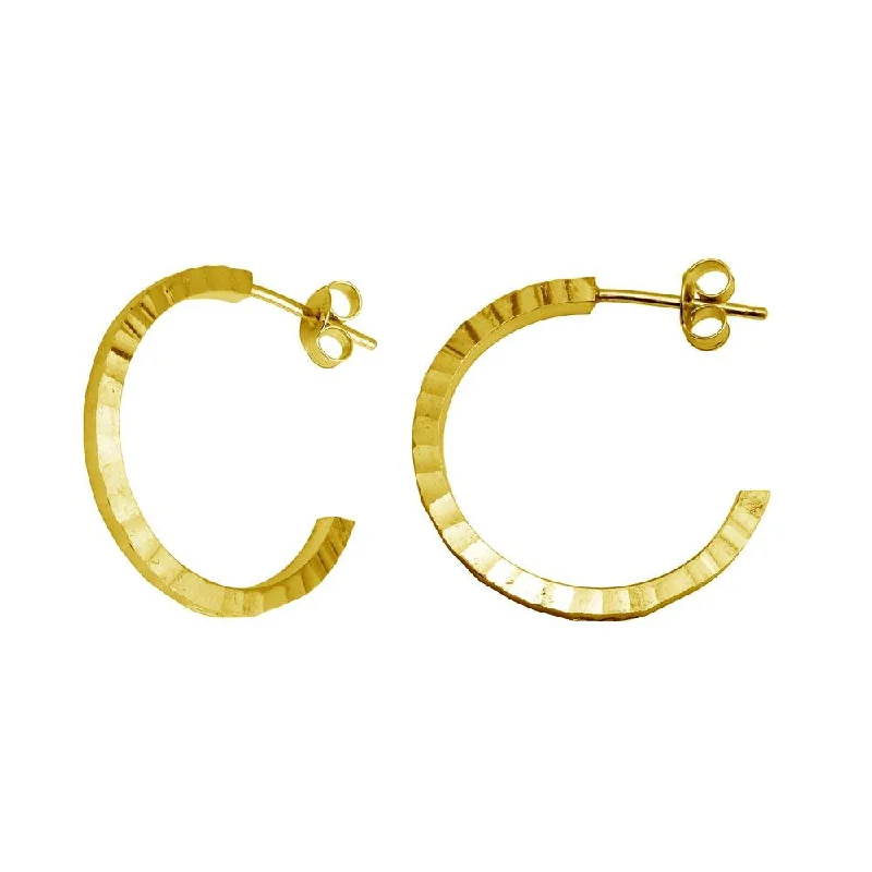 Big Statement Earrings-Gold Plated 925 Sterling Silver Diamond Cut Semi Hoop Earrings 25mm - ECE00032GP