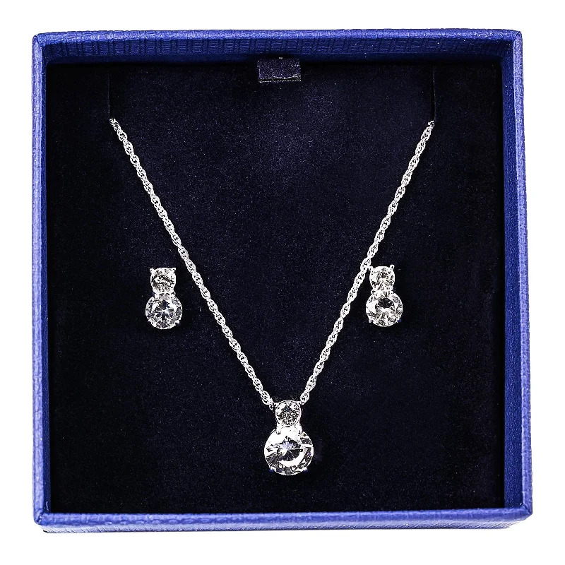 Custom Name Pendant Necklaces-Swarovski Women's Brilliance Rhodium-Plated Necklace & Pierced Earrings Set | 1807339