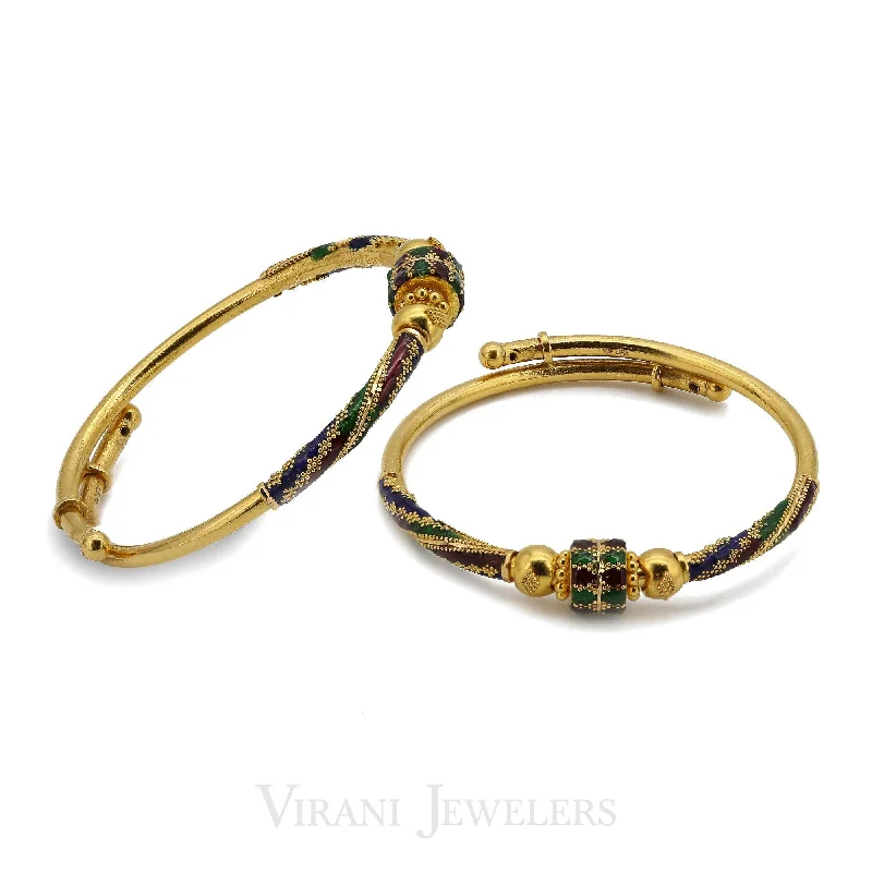 Handcrafted Gemstone Wedding Bangles-22K Gold 2 Piece Baby Bangles