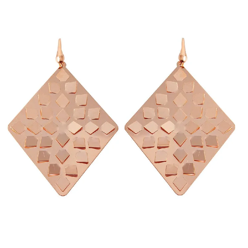 Bohemian Style Earrings-Silver 925 Rose Gold Plated Rhombus Earrings - ECE00014R