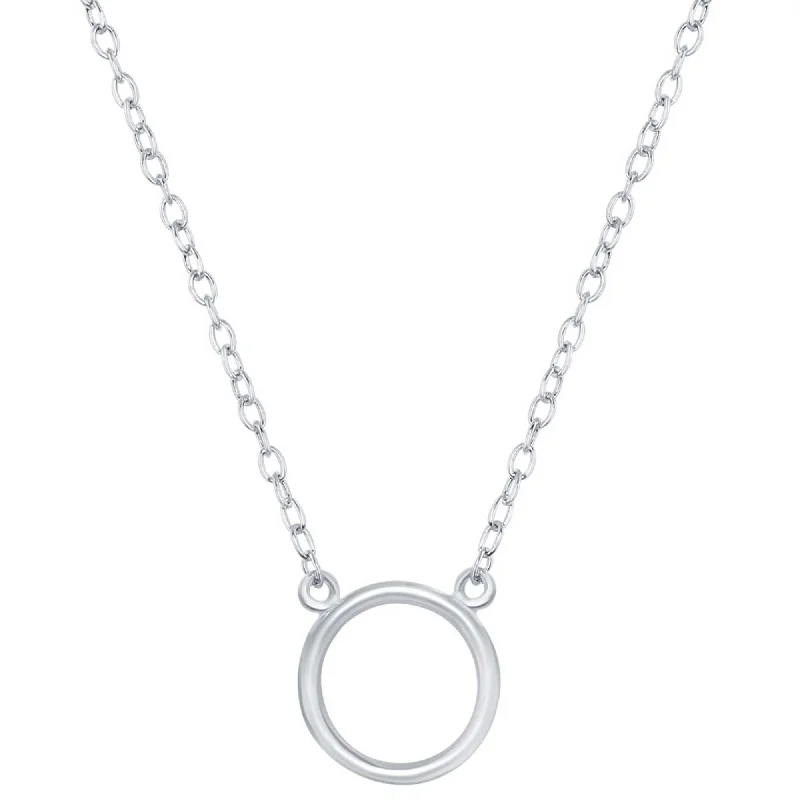 Simple Gemstone Pendant Necklaces-Classic Women's Necklace - Sterling Silver Single Open Circle | L-3802