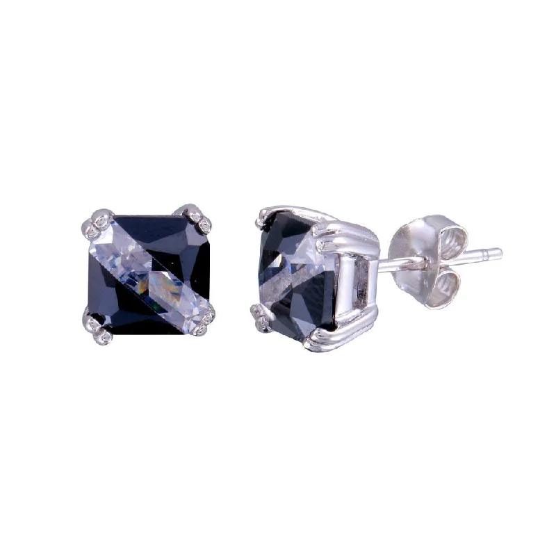 Bridal Earrings for Weddings-Rhodium Plated 925 Sterling Two-Tone 925 Sterling Silver Square CZ Stud Earrings - BGE00621