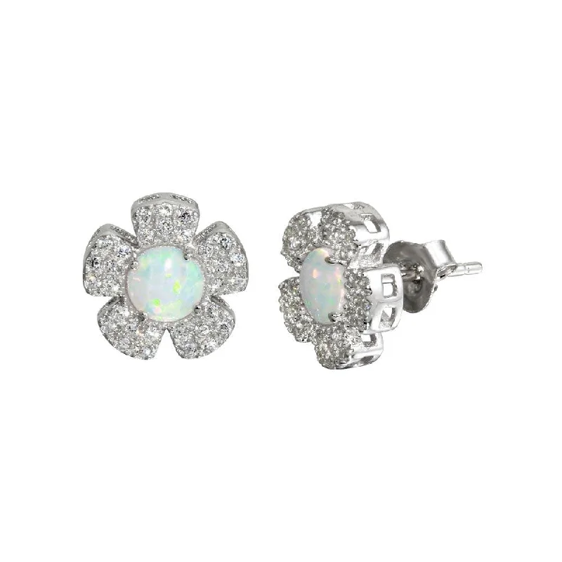 Rose Gold Earrings-Rhodium Plated 925 Sterling Silver CZ and Synthetic Flower Stud Earrings - BGE00587