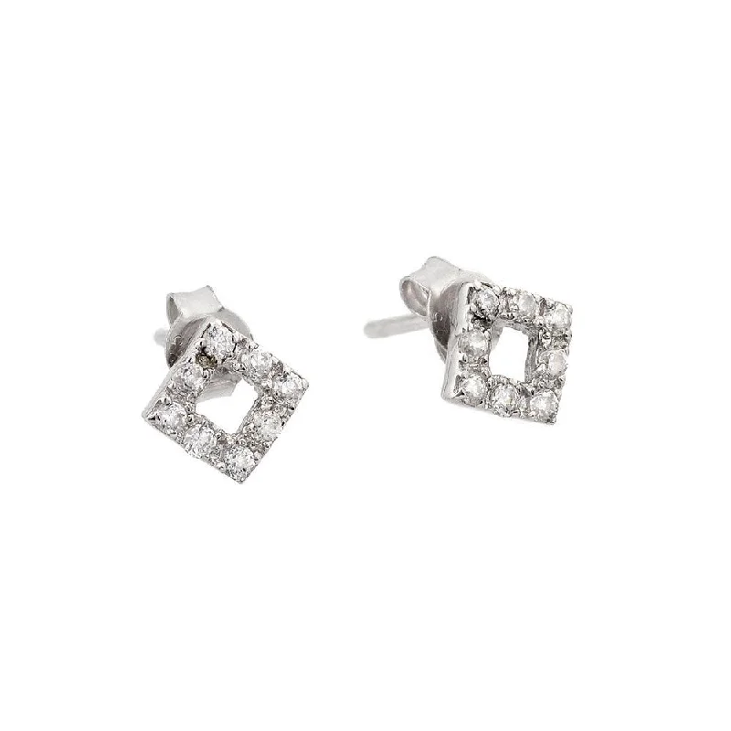 Chic Hoop Earrings-Rhodium Plated 925 Sterling Silver Open Square Stud Earrings with CZ - STE00492