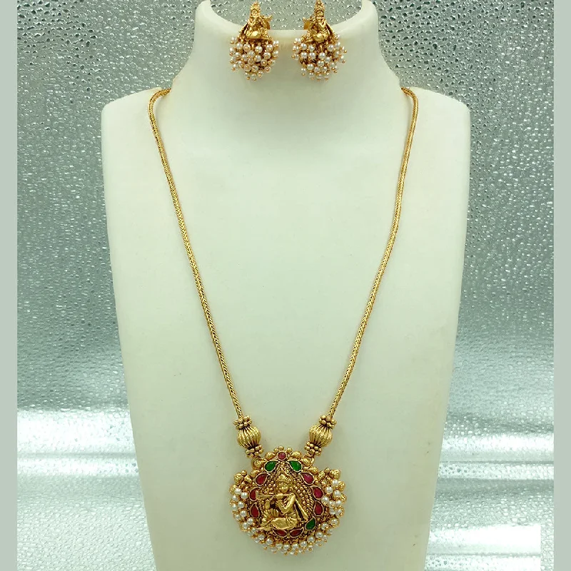 Elegant Dainty Necklaces-Joyful Jewel Art Matte Gold Plated Kundan Stone And Pearls Necklace Set