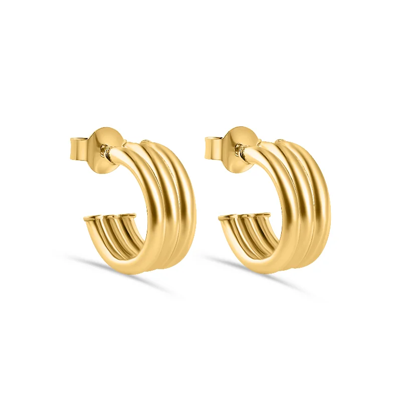 Bohemian Style Earrings-Gold Plated 925 Sterling Silver Triple Semi Hoop Stud Earring - ARE00044GP